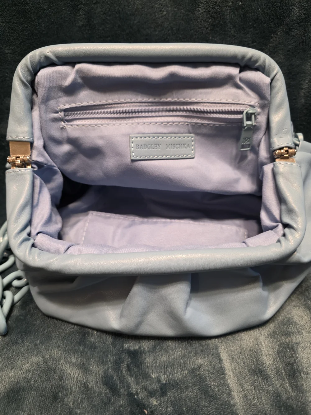 Leather Chain-Handle Clutch in Light Gray